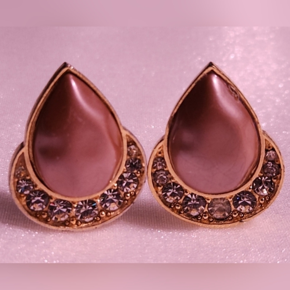 Vtg 🩷 YSL 🩷 Mauve Earrings with Rhinestones 1980s EUC